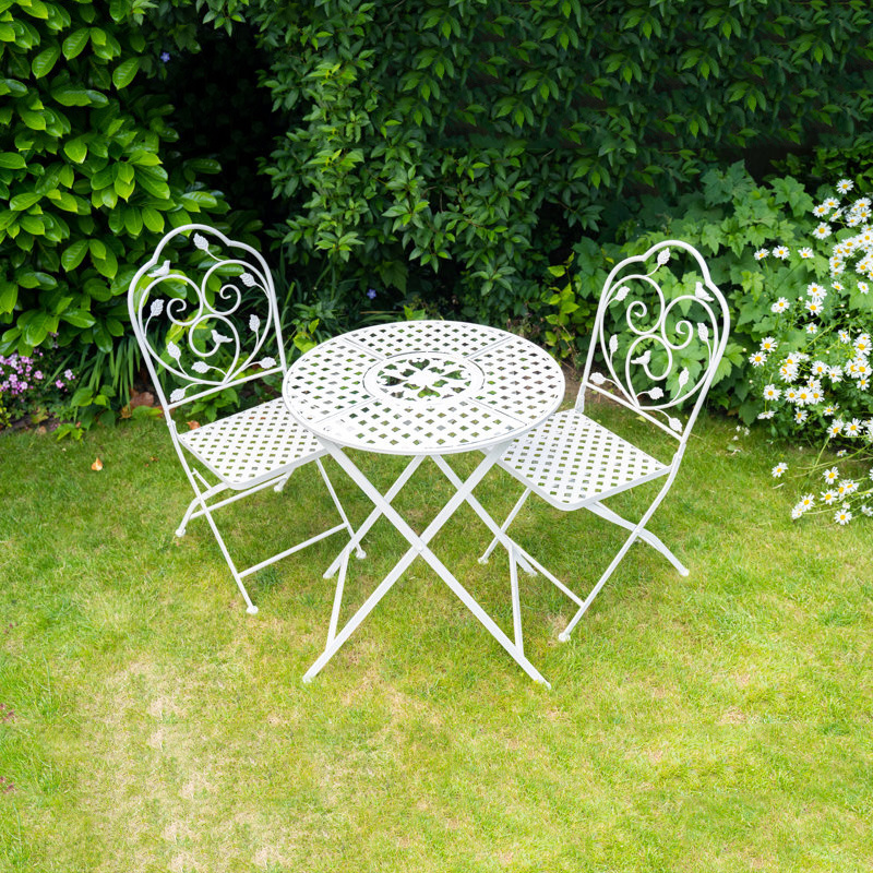 3 Piece Patio Bistro Set Outdoor Dining Set Round Table and 2 Folding Chairs Garden Conversation Set for Deck Porch