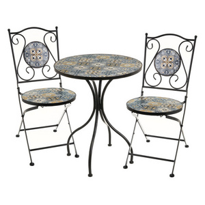 Indoor Outdoor Multicolor Mediterranean Tile Design Set Table and Chairs Patio Seating Garden Furniture