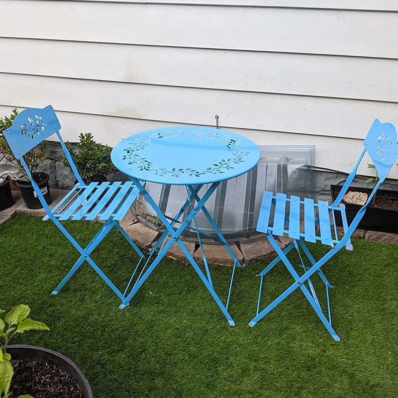 3pc Metal Folding Bistro Set Weather Resistant Outdoor Indoor Patio Conversation Set Table Chairs