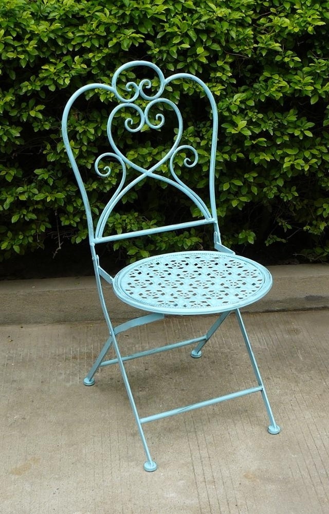 Antique Blue Antirust Vintage Metal Garden Folding Chair