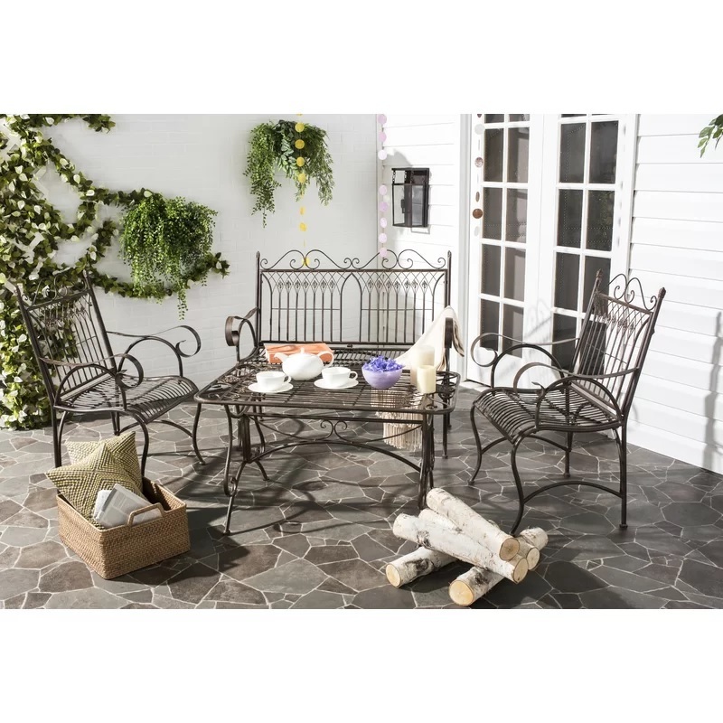 Weather Resistant 4 Piece of Sofa Set Outdoor Patio Garden Set Metal Dining Furniture Set