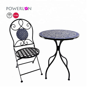 Foldable Antique Mosaics Tile Bistro Set Iron Table and Chair Garden Sets