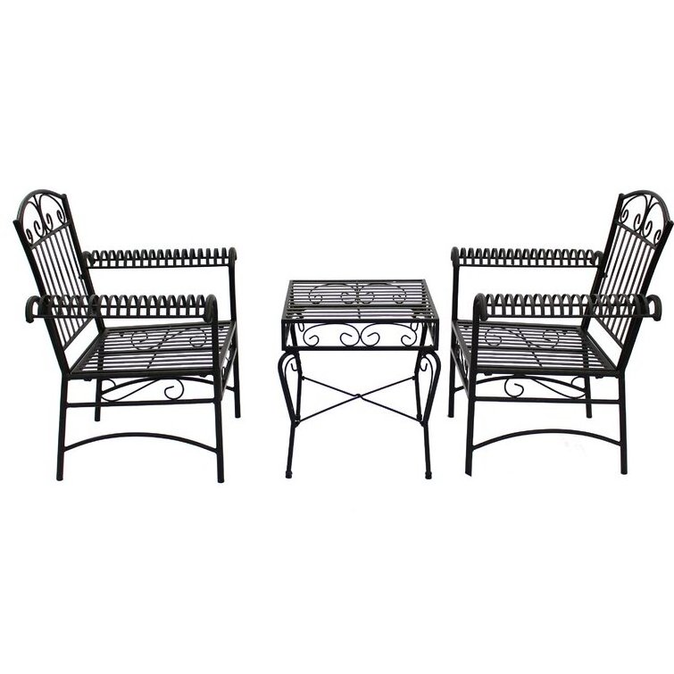 Patio Porch Furniture Sets 3 Pieces Black Metal Iron Bistro Set Outdoor Garden Table and 2 Chairs