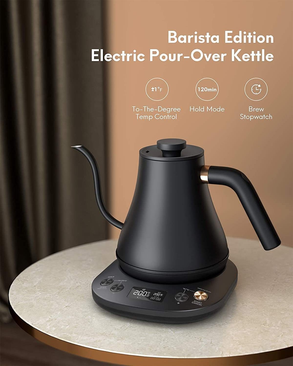 900ML Stainless Steel Black Gooseneck Electric Coffee Kettle