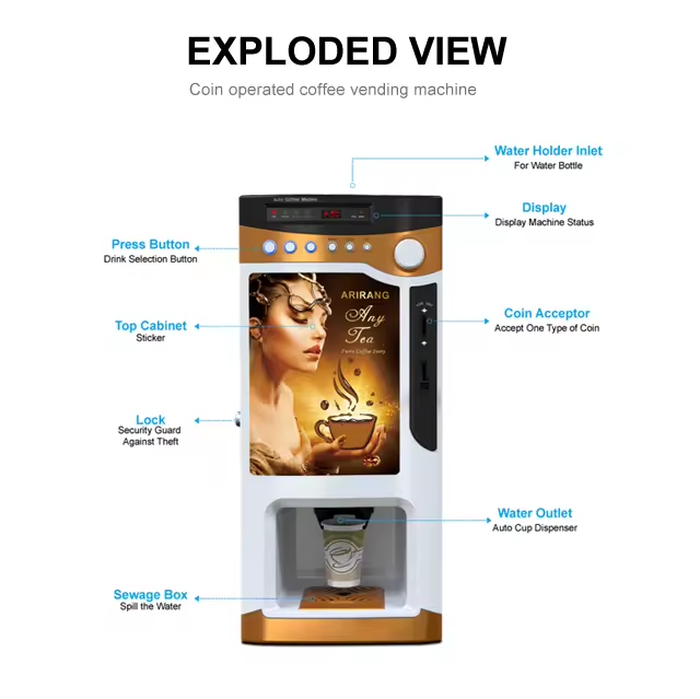 Fully Automatic Table Type Bean To Cup Coin Operated Coffee Machine Smart Coffee Vending Machine