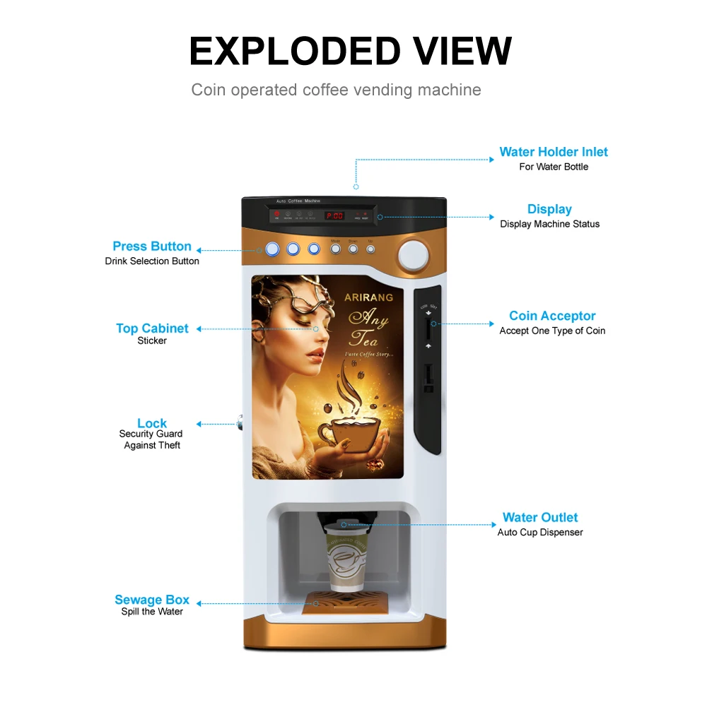 Best Selling Coin Operated Smart Touch Control Large Capacity Intelligent Commercial Coffee Vending Machine