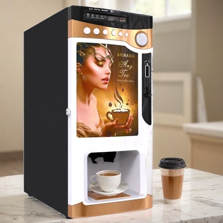 Fully Automatic Coin Payment Stainless Steel Premixed Hot Drink Cappuccino Latte Coffee Vending Machine