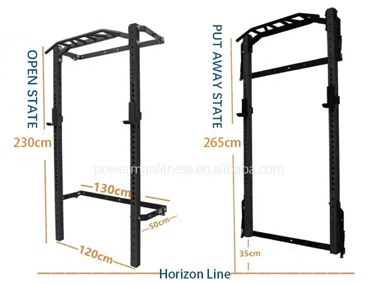 Space Saving Home Gym Fitness Equipment Fold Back Fold in Wall Mount Folding Squat Rack with Pull Up Bar