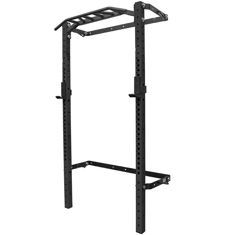 Space Saving Home Gym Fitness Equipment Fold Back Fold in Wall Mount Folding Squat Rack with Pull Up Bar