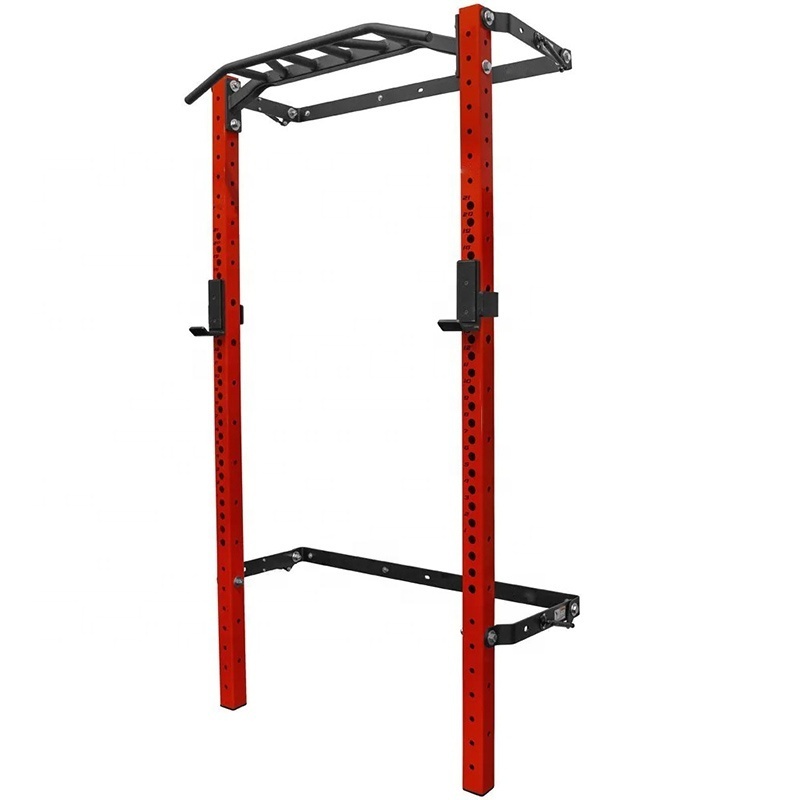 Space Saving Home Gym Fitness Equipment Fold Back Fold in Wall Mount Folding Squat Rack with Pull Up Bar