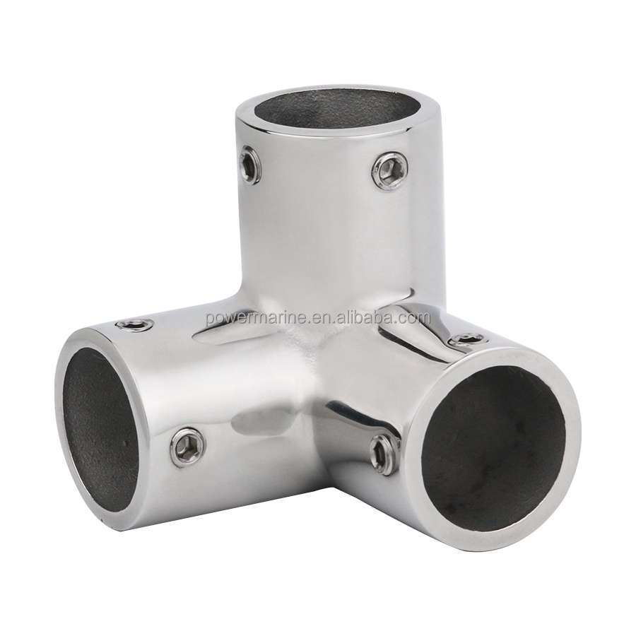 Marine 304 Stainless Steel Boat Handrail Rail Tee Fitting 1 inch 90 Degree 3 Way Corner Elbow