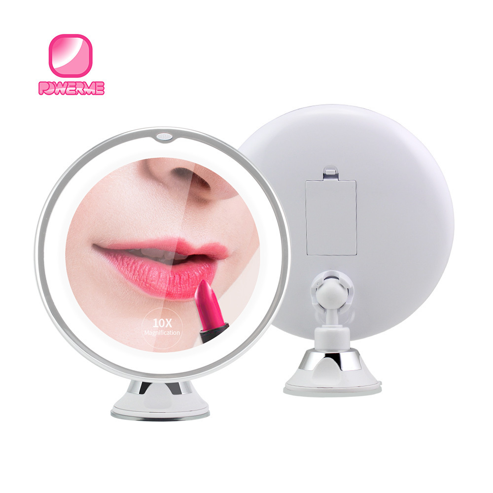 Led Light Magnifying Shaving Mirror Suction Cup Light Round Makeup Mirror 14 Pcs LED Lights Wall Mounted Mirror Daily Makeup T/T