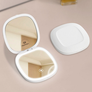 Two Sided Smart Rechargeable Folding Compact Hand Magnifying Mirror Custom Portable Led Vanity Travel Pocket Mirror With Light