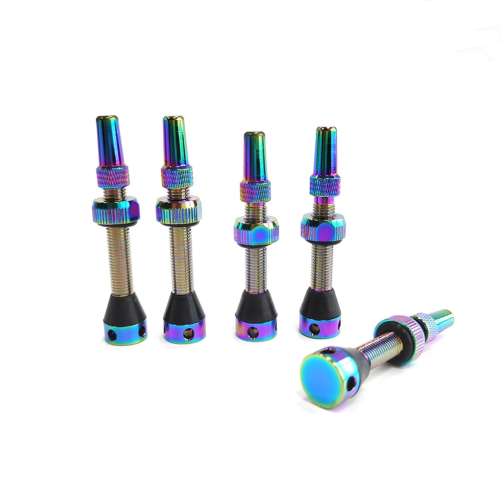 Iridescent 44mm Bicycle Tubeless Valve Stems with Valve Core Removal Tool for Tubeless Tires Includes Presta Valve Stem Caps