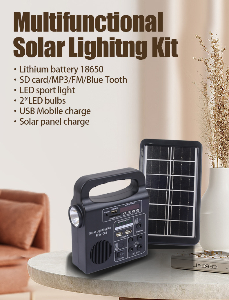 Emergency portable solar lighting kit portable mini outdoor solar power lighting system for home