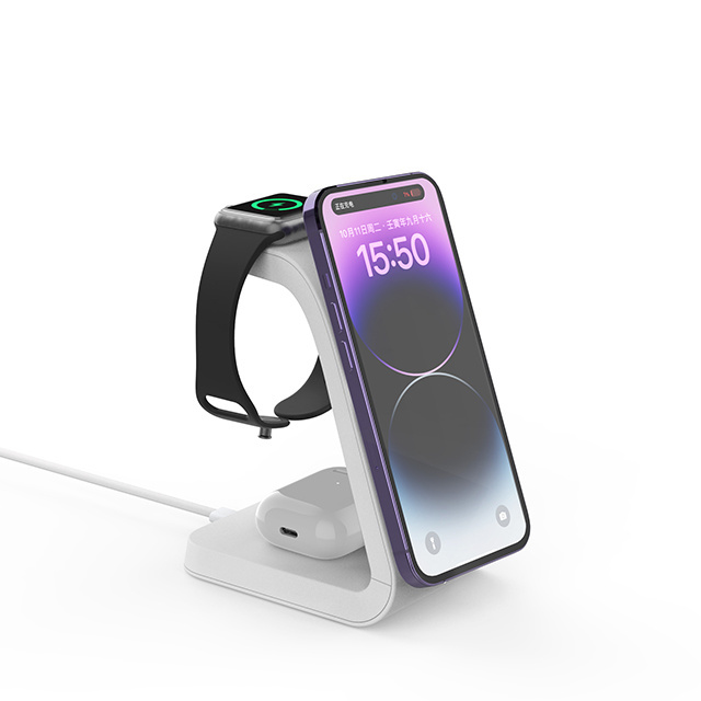 2023 Desktop 3 in 1 Multifunctional MFi Charging Dock Station Stand Magnetic Wireless Charger for iphone for android for iwatch