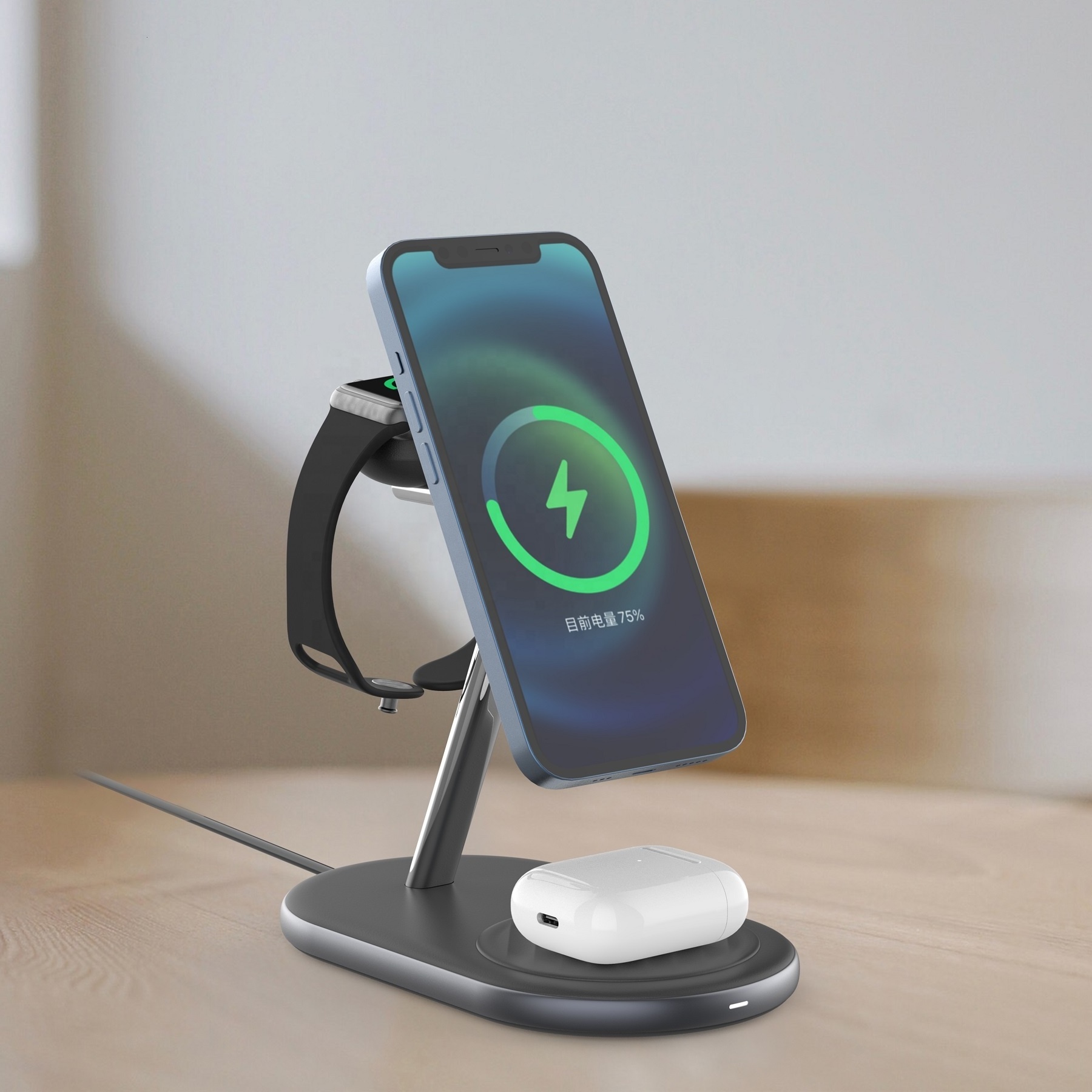 3 in 1 Wireless Charger Magnetic Foldable Charging Station Stand 15W Fast Wireless Charging Pad for iPhone AirPods Apple Watch