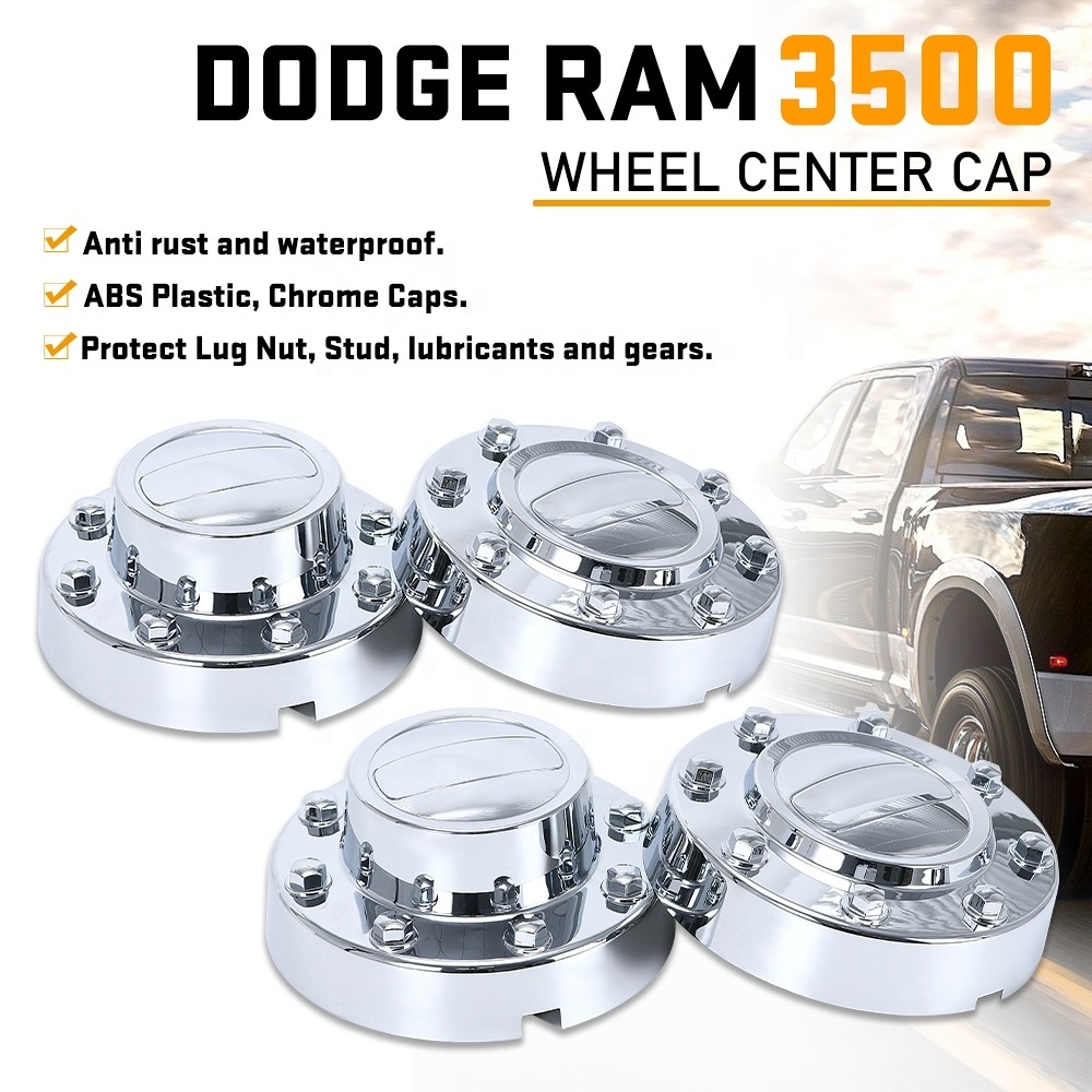 2* Front & 2* Rear Wheel Center Cap For 2011-on Dodge Ram 3500 1-Ton Dually Alcoa Alloy Chrome Center Hub Cap PQY-CAP06