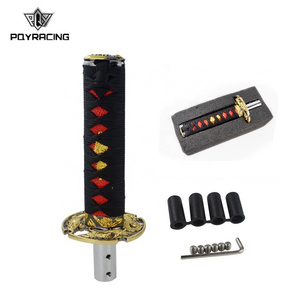 Universal JDM Short Samurai Gold Dragon Sword Shift Knob 155mm 210mm Metal Weighted Katana Shifter PQY-GSK36