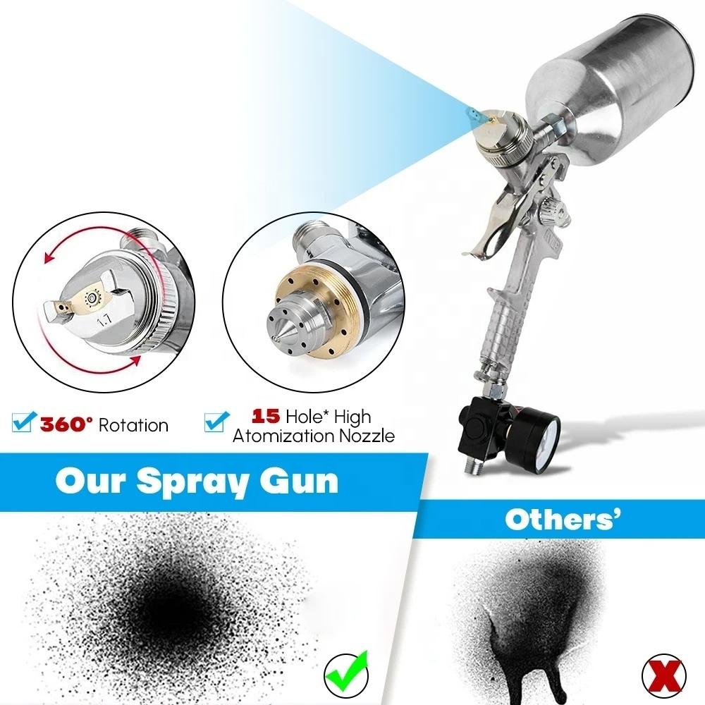 2.5mm Professional HVLP Spray Gun HVLP Gravity Feed SPRAY GUN Kit With Regulator Paint Primer Metal Flake 1L DIY Spray Paint Kit