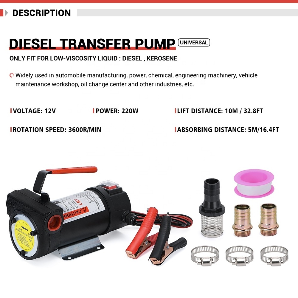 Electric Fuel Diesel Transfer Pump Kit Kerosene Extractor 12V 200W DC 10GPM High Flow Self Priming Portable For Auto Motor Truck