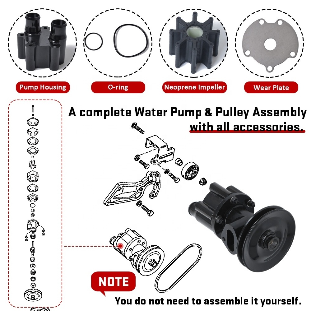 raw Sea Water Pump belt driven fuel With pulley for MerCruiser Bravo 454 502 7.4 8.2 with the mount for the fuel pump PQY-WPP04