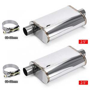 Set of 2 Stainless Steel Universal Exhaust Mufflers with Clamps 2.5"/3.0" Air Inlet Outlet Double Exports Oval 14" Drum Body