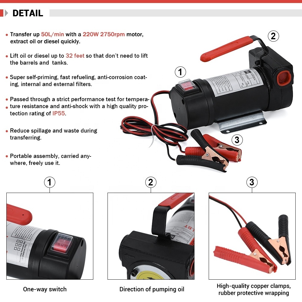 Electric Fuel Diesel Transfer Pump Kit Kerosene Extractor 12V 200W DC 10GPM High Flow Self Priming Portable For Auto Motor Truck