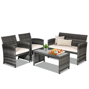 patio 4 pieces seaters cushions rattan Backyard Balcony outdoor garden patio sofa chairs furniture sets with Coffee Table