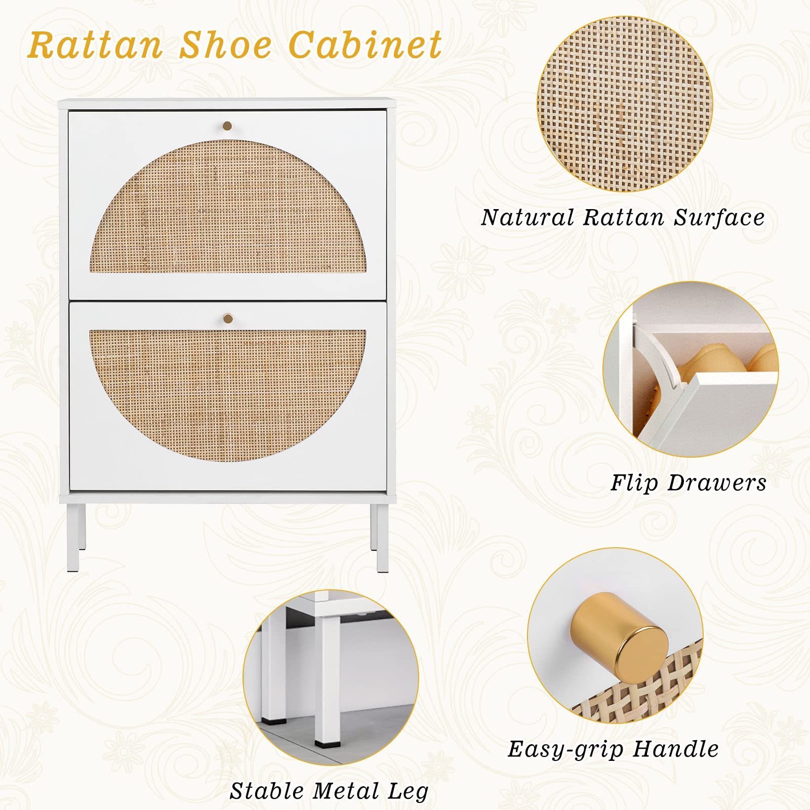 smart sterilizing japanese luxury slim drawer storage large capacity rotating rattan shoe cabinet by entrance door white gold