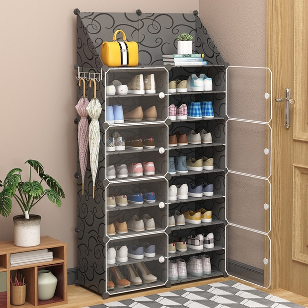 cheap eazy assemble storage foldable organizer folding portable clear plastic shoes rack cabinet transparent for home with door