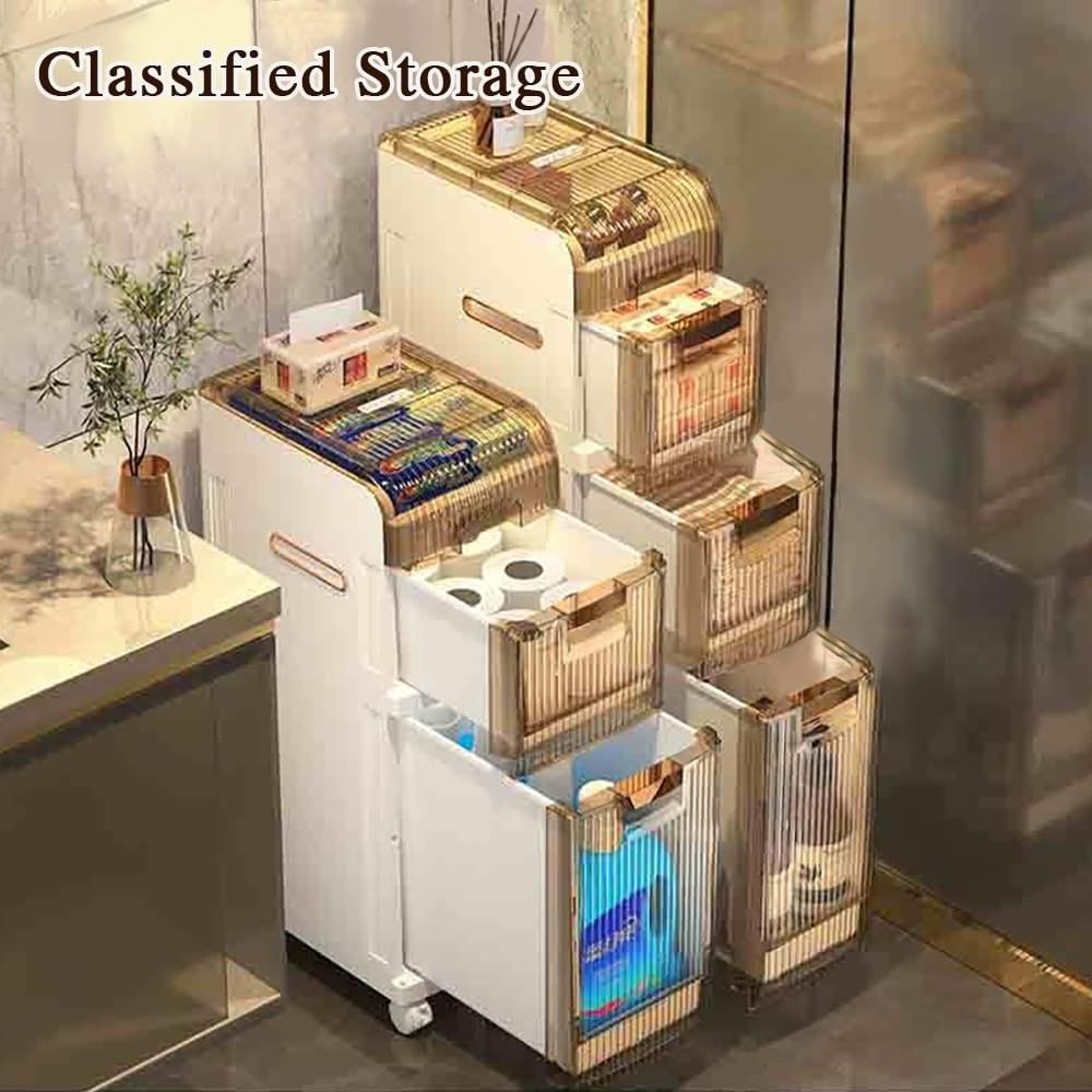 Waterproof Narrow large capacity snack Toilet Paper Stackable Folding Bathroom kitchen Box storage cabinet for small space