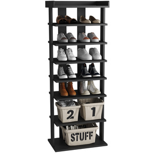 Designs space saving wood black 8 tiers tall narrow vertical wooden tower stand Shelves shoes rack organizer cabinet furniture