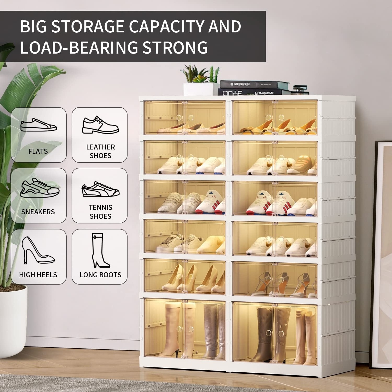 Dustproof white transparent door collapsibling collapsible plastic portable foldable shoes rack cabinet storage organize