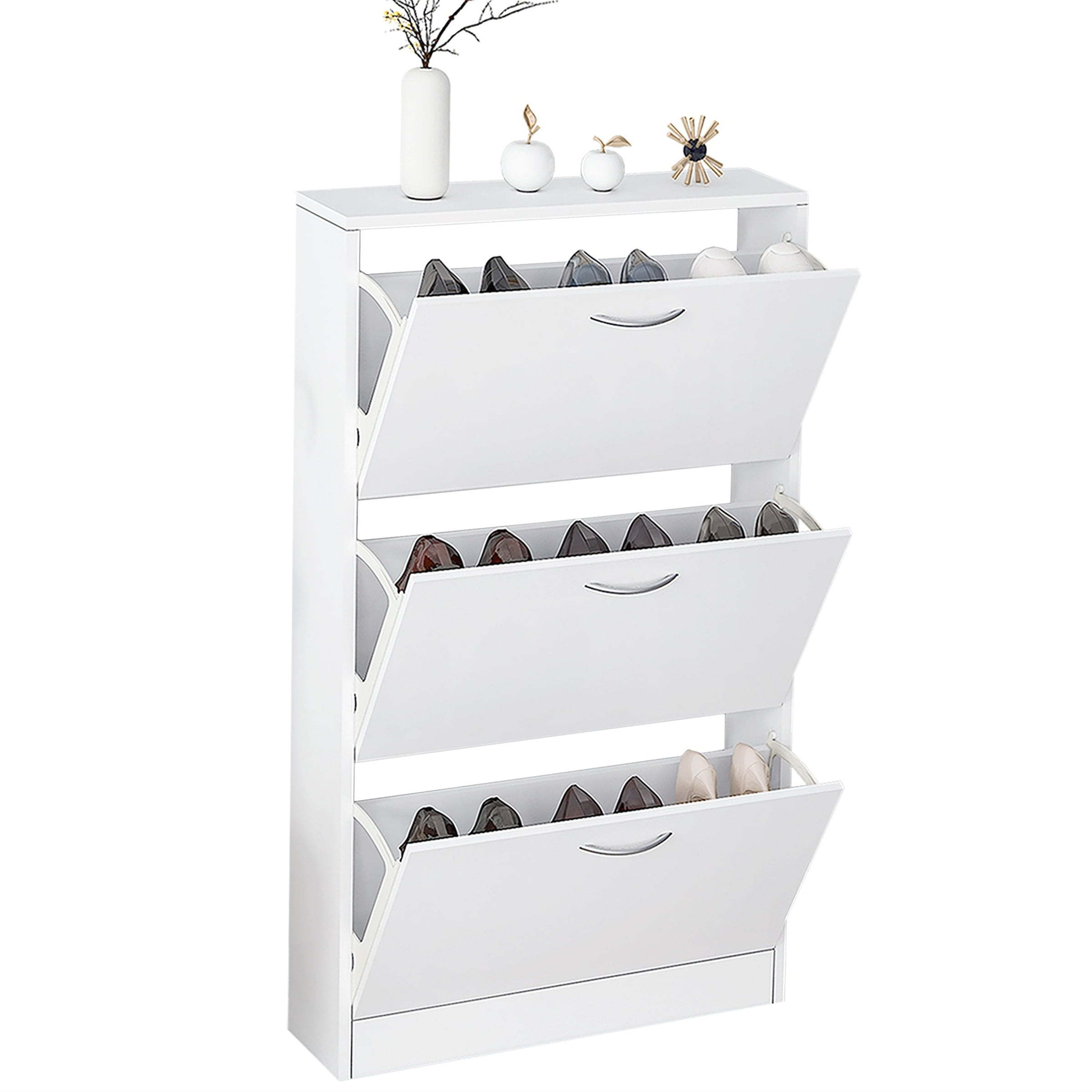 modern design white wood slim super thin flip doors convertible closed entryway rotating wooden organizer shoes rack storage ca