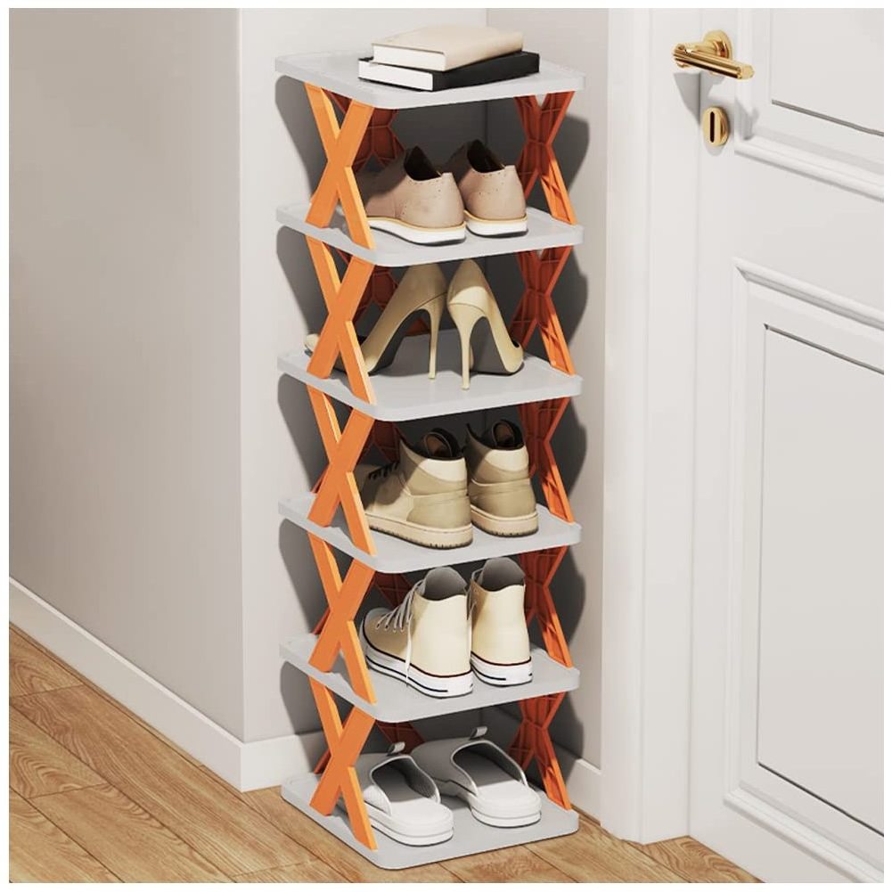 orange Vertical plastic Standing Multi 6 tiers Portable Folding adjustable foldable corner tower smart shoes Organizer racks