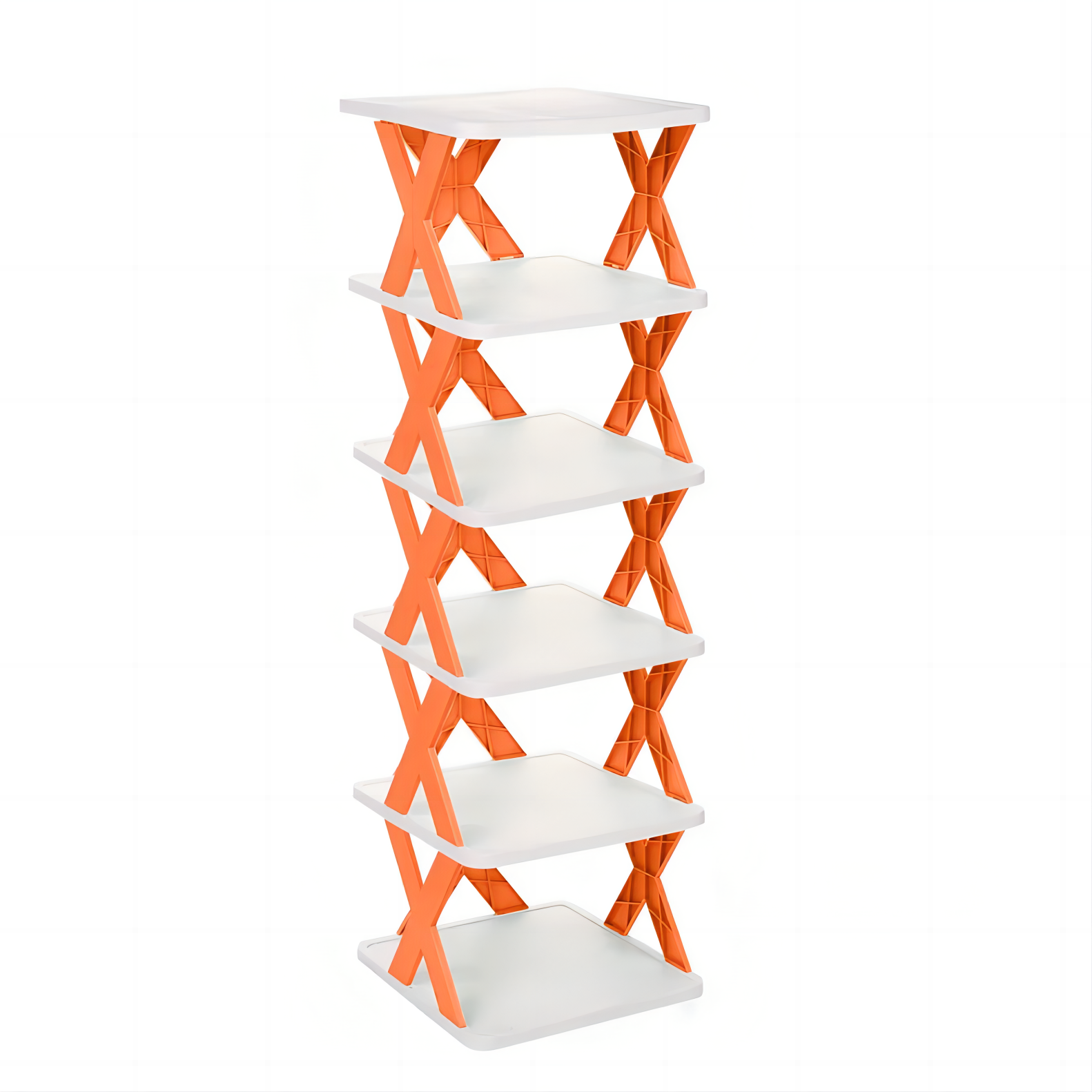 orange Vertical plastic Standing Multi 6 tiers Portable Folding adjustable foldable corner tower smart shoes Organizer racks