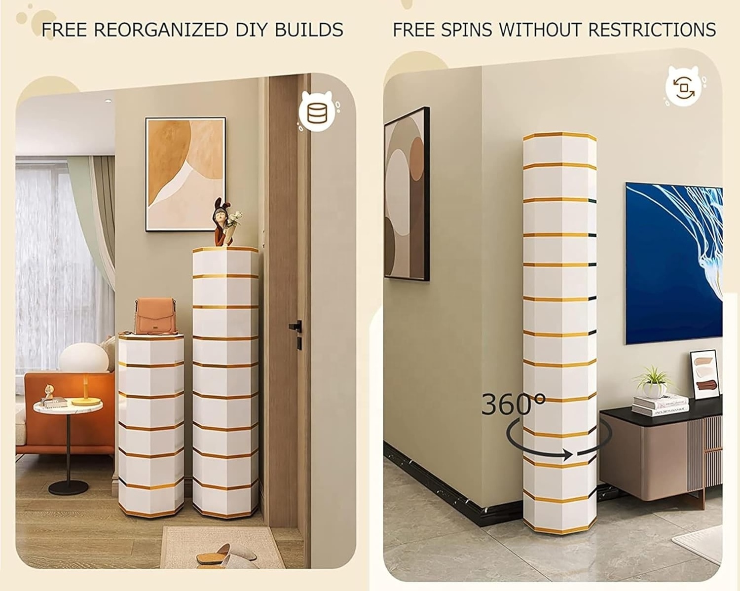 Multifunctional wooden white Round 7tiers Freestanding rotating 360 Degree shoe rack storage Organizer cabinet on Wheels