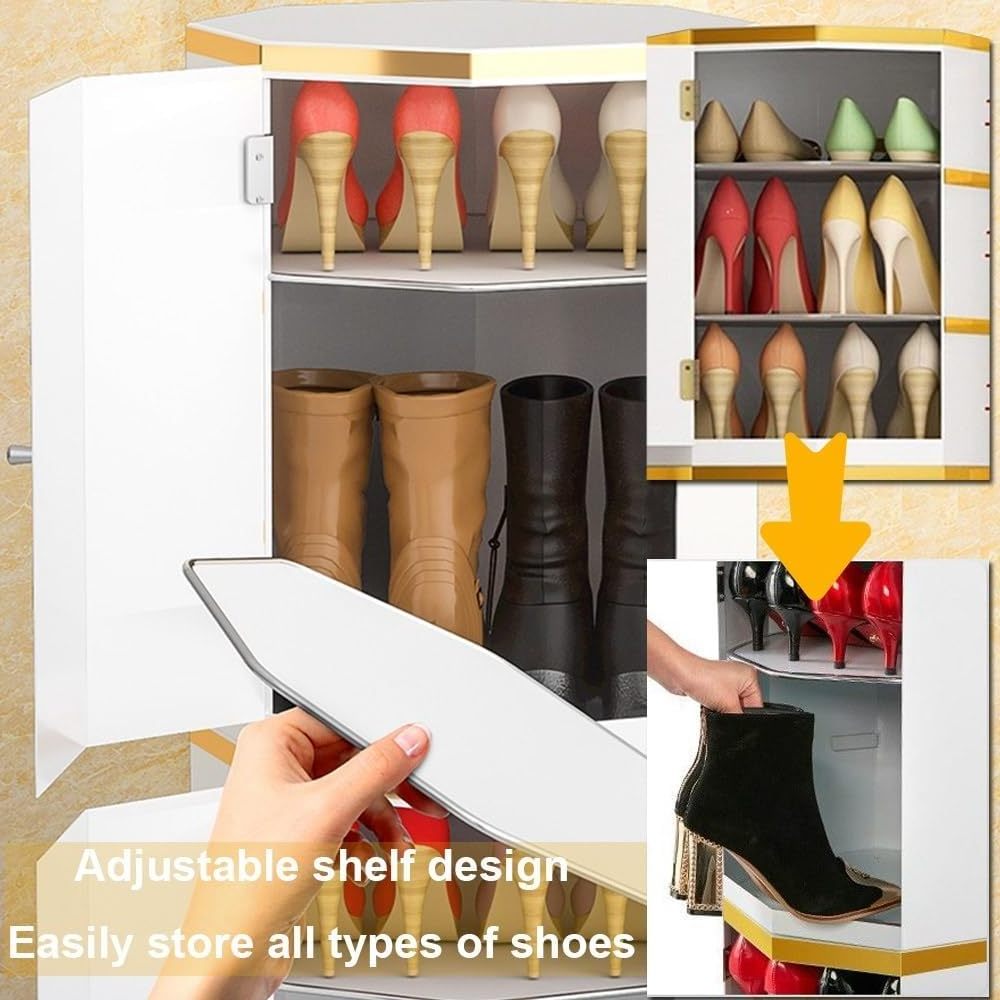 Multifunctional wooden white Round 7tiers Freestanding rotating 360 Degree shoe rack storage Organizer cabinet on Wheels