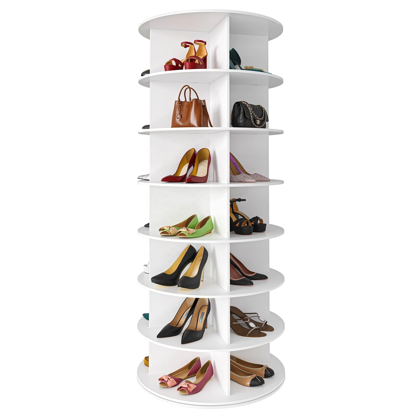 modern mulitiers white living room Vertical Spinning Revolving rotatable rotating shoe Storage cabinet rack 360 Tower Display