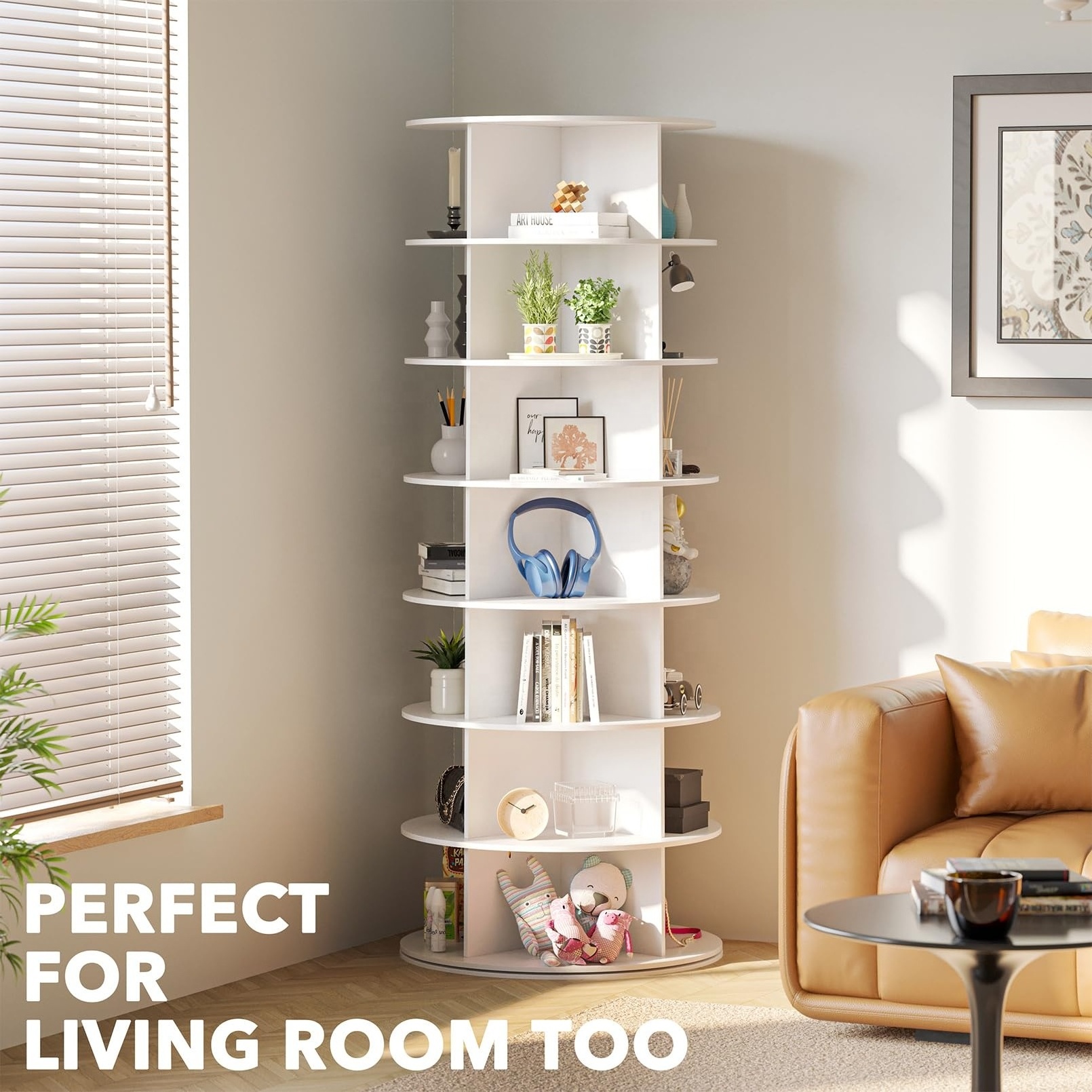 modern mulitiers white living room Vertical Spinning Revolving rotatable rotating shoe Storage cabinet rack 360 Tower Display