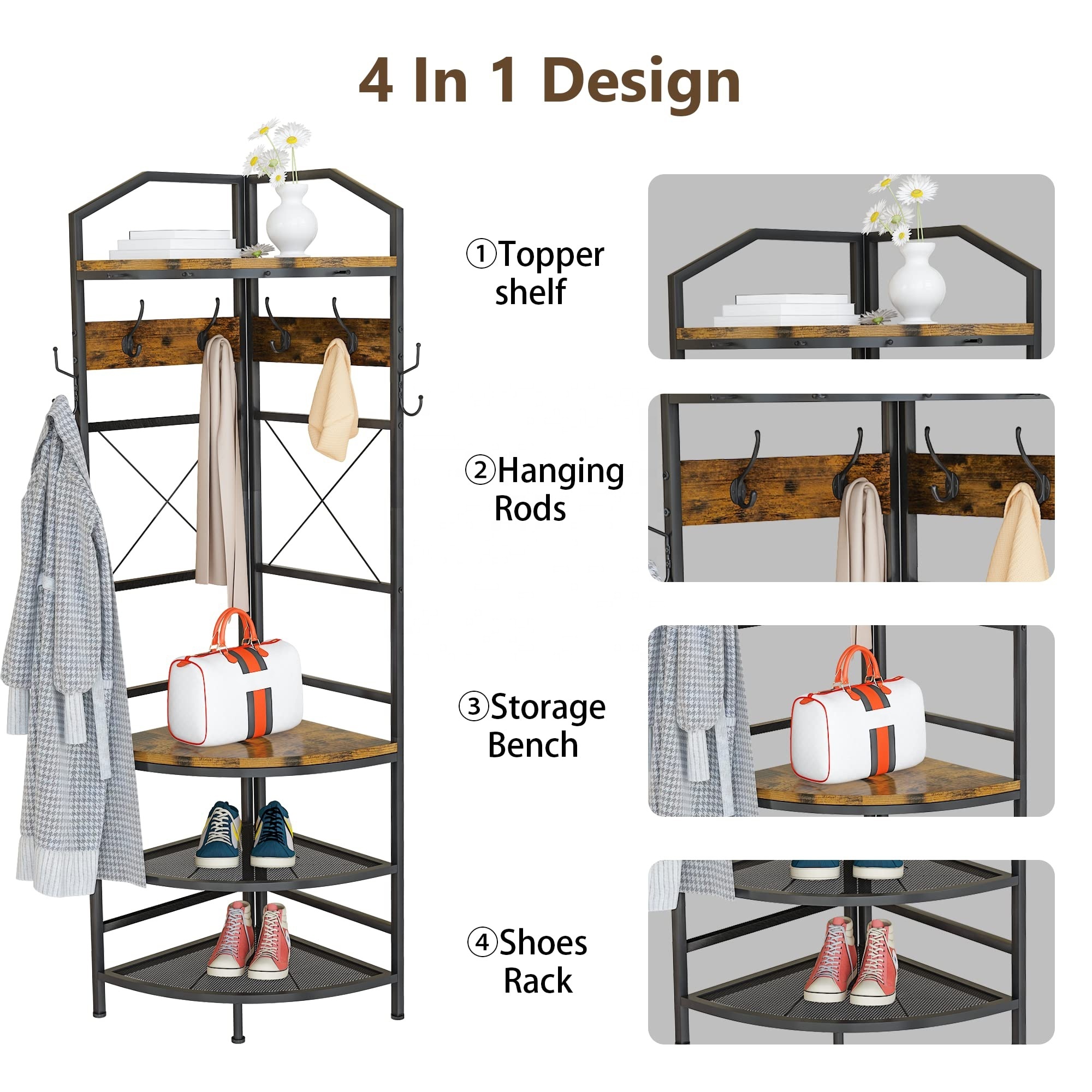 wooden L Shaped Closet storage Organizer Tribesigns Corner hanging Clothes stands shoe Rack shelf for store shop display