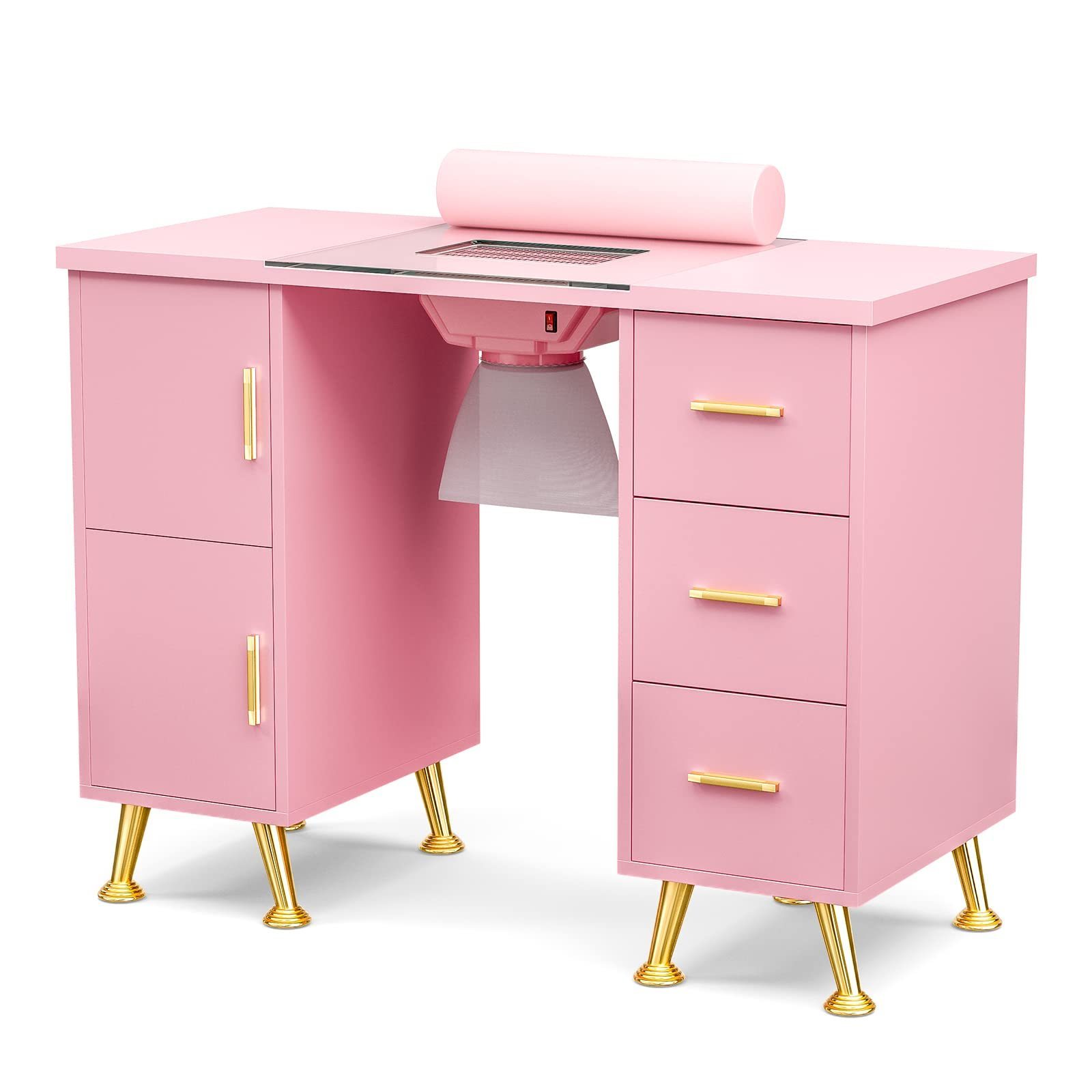 modern wooden pink Makeup Manicure Beauty nail tech Workstation Cabinet Storage desk salon furniture sets table with drawers