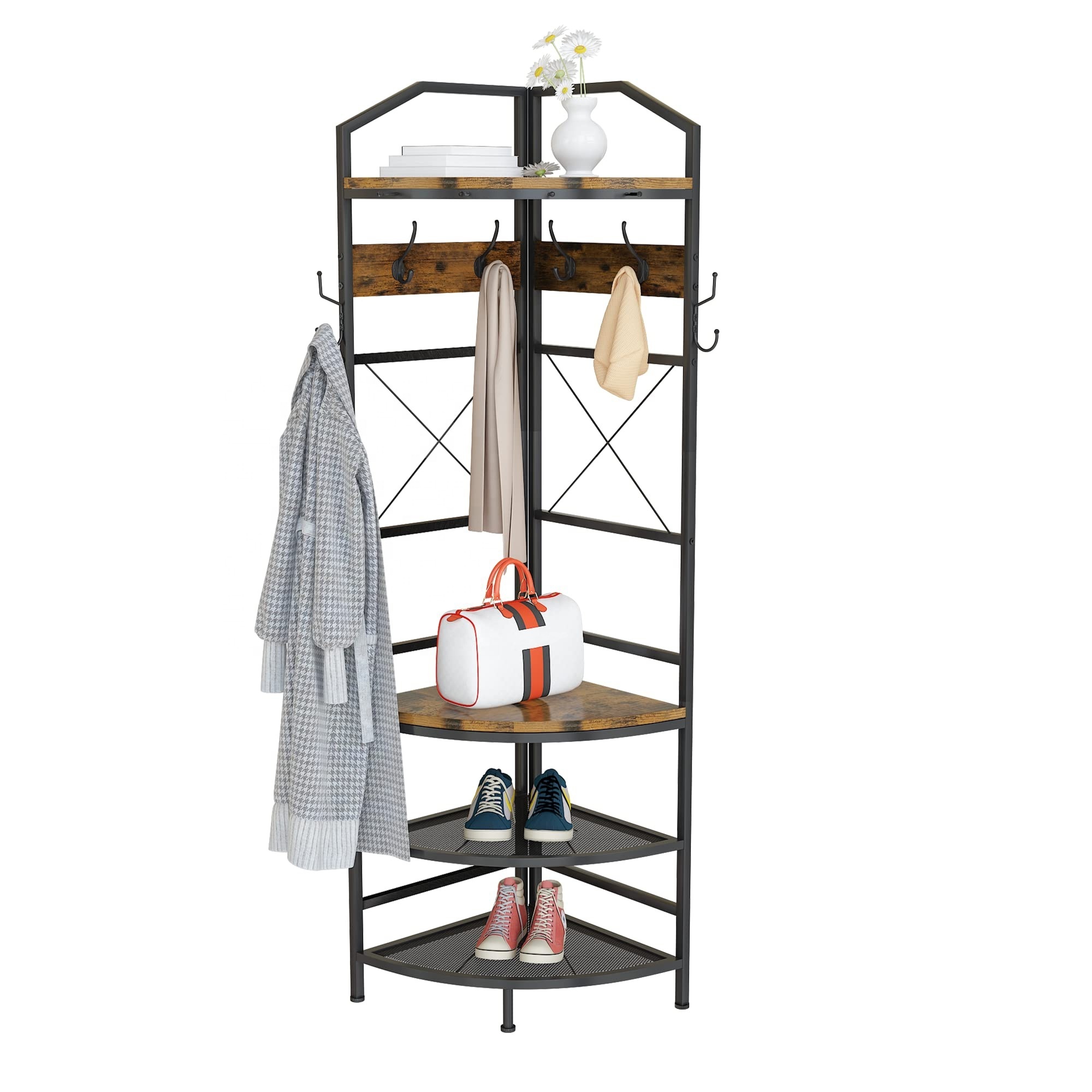 wooden L Shaped Closet storage Organizer Tribesigns Corner hanging Clothes stands shoe Rack shelf for store shop display