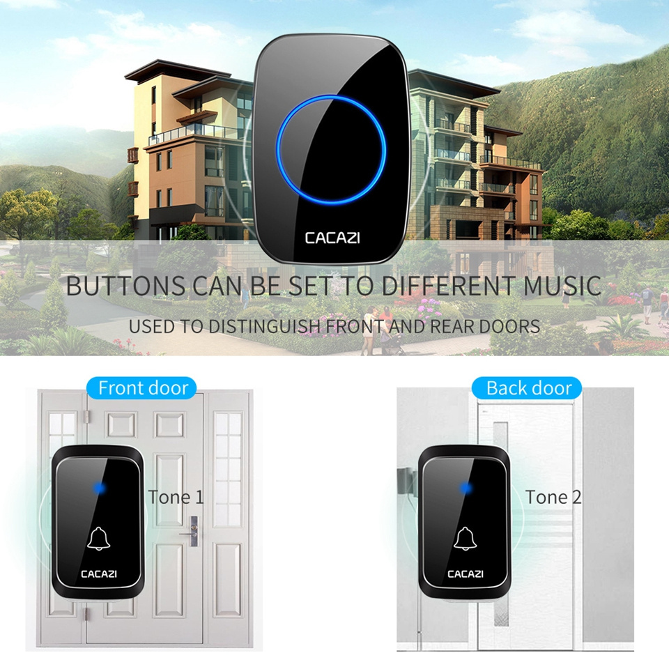 Wireless Doorbell with 1 2 3 Receivers Waterproof 38 Ringtones Chime UK EU US Plug Smart Door Bell