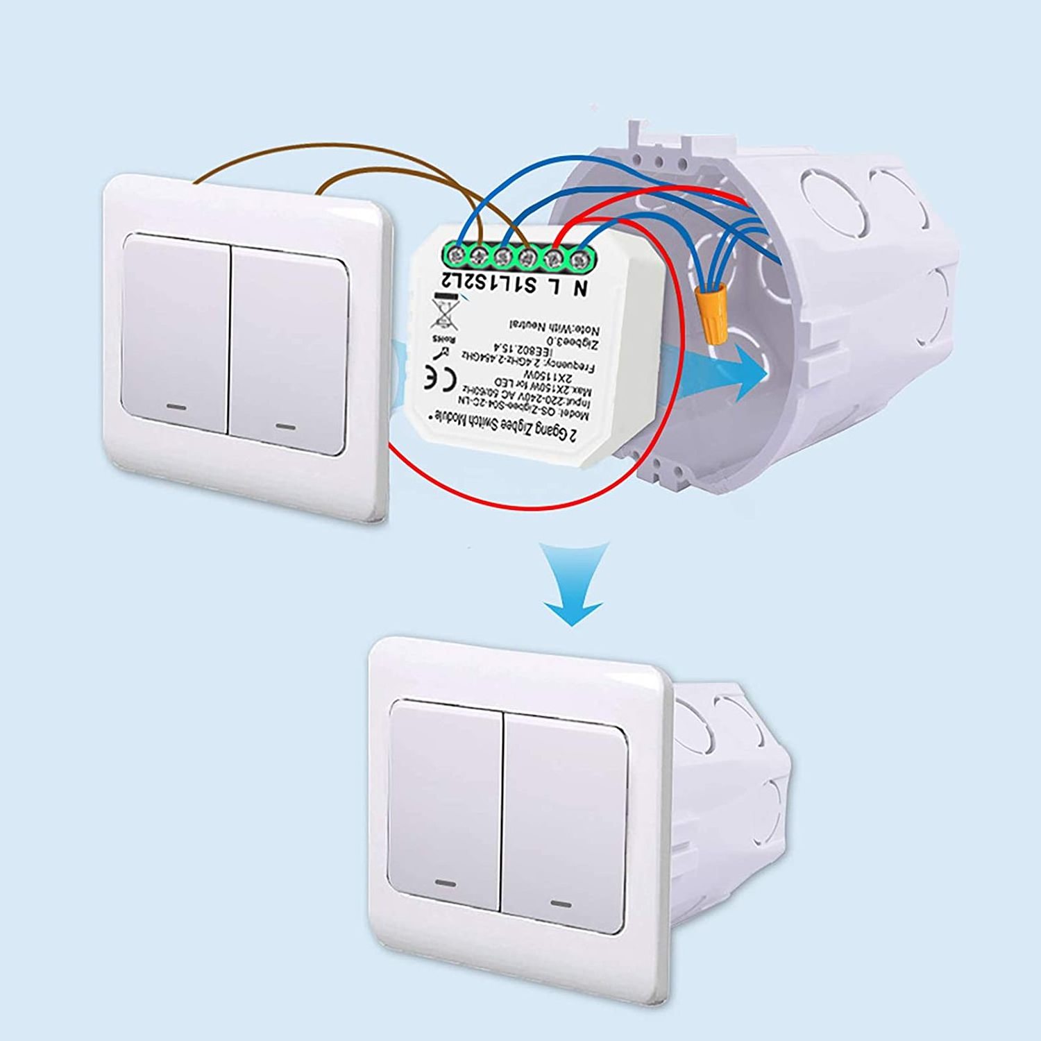 Zigbee 3.0 Smart Light Switch,Smart Home Automation Diy Module Breaker Support 2 Way Control,Works With Alexa Google Home