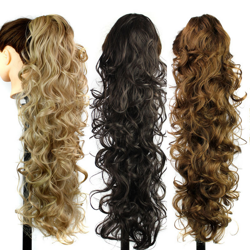 New Fashion long human hair wigs,claw clip hair pieces synthetic pony tail