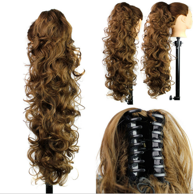 New Fashion long human hair wigs,claw clip hair pieces synthetic pony tail