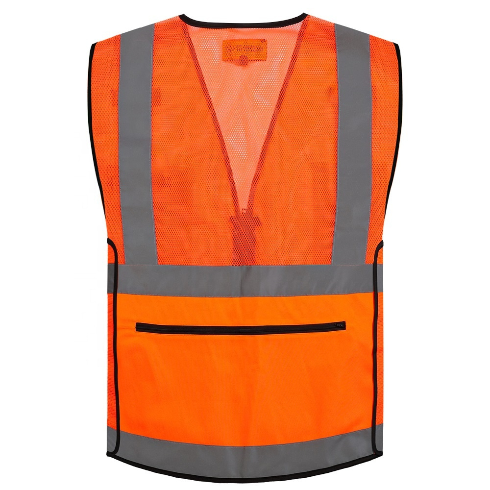 Low Price Orange Mesh Construction Safety Vests Reflective Security Vest Multi Pockets Work Wear