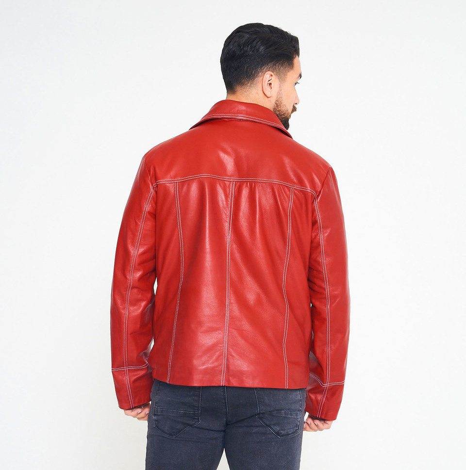 Red Color Low Price Men Leather Jacket Plus Size Casual Wear Genuine Fashion Leather Jacket Made In Pakistan